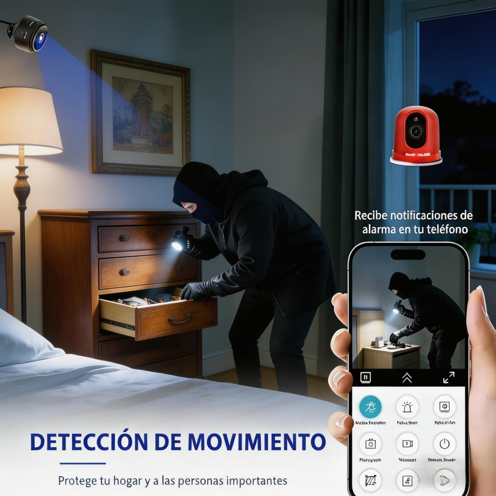 Genérico 2026 Mejorada Cámara Oculta para Uso Doméstico, Mini Cámara de Seguridad WiFi, para Bebés, Mascotas, Compatible con Teléfonos Inteligentes
