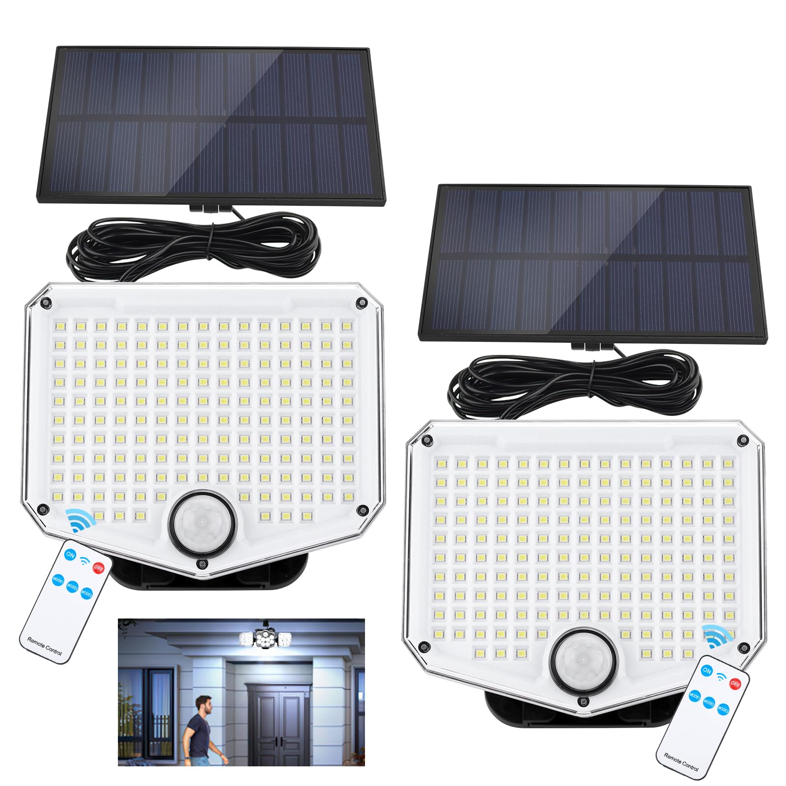 Miawtro 2 Pack Solar Lights Outdoor, 153LED Solar Security Lights Outdoor IP65 Waterproof