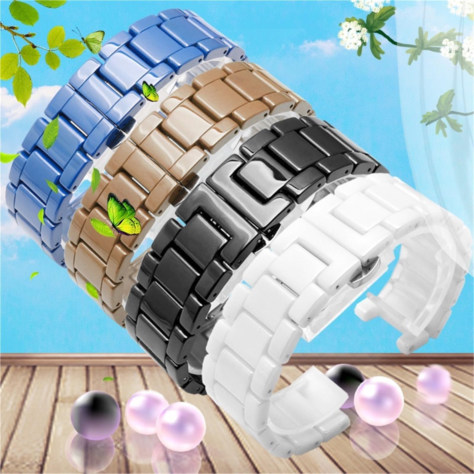 Correa de Reloj de cerámica cóncava de 20 x 11, 18 x 10 y 16 x 9 mm, Ideal para Hombres y Mujeres (Blanca, 20 mm)