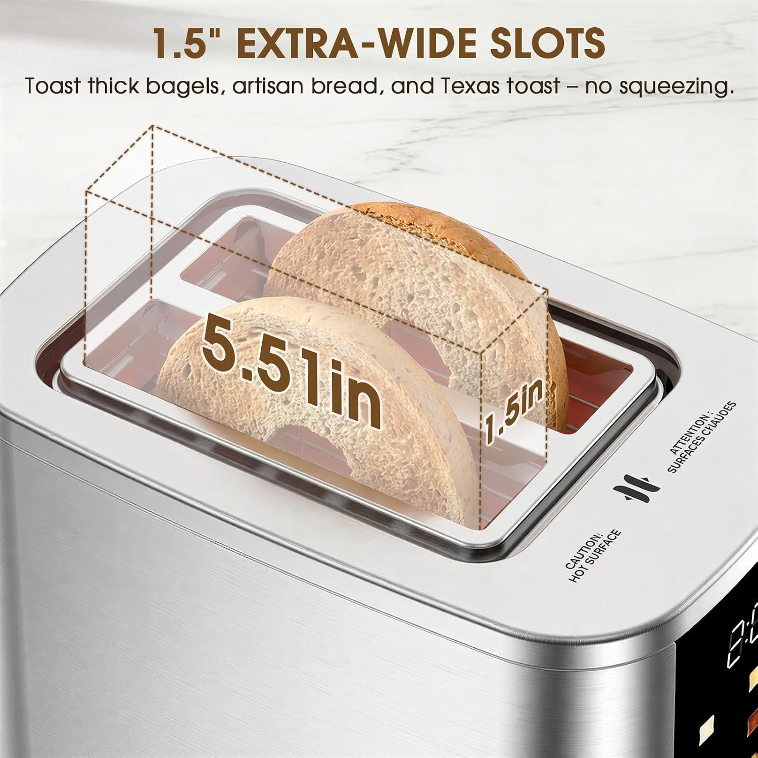 Smart Digital Touch Screen Toaster, Stainless Steel, Extra-Wide Slots, LED Indicator, for Bagels and Thick Bread