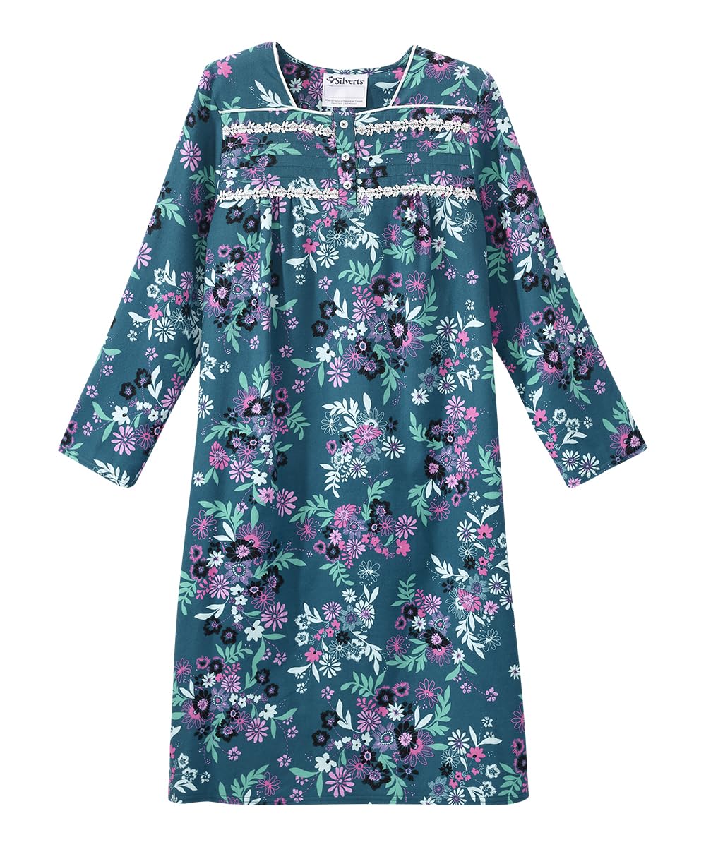 Silverts Women’s Adaptive Open Back Flannel Nightgown – Assisted Dressing Hospital Sleepwear for Seniors