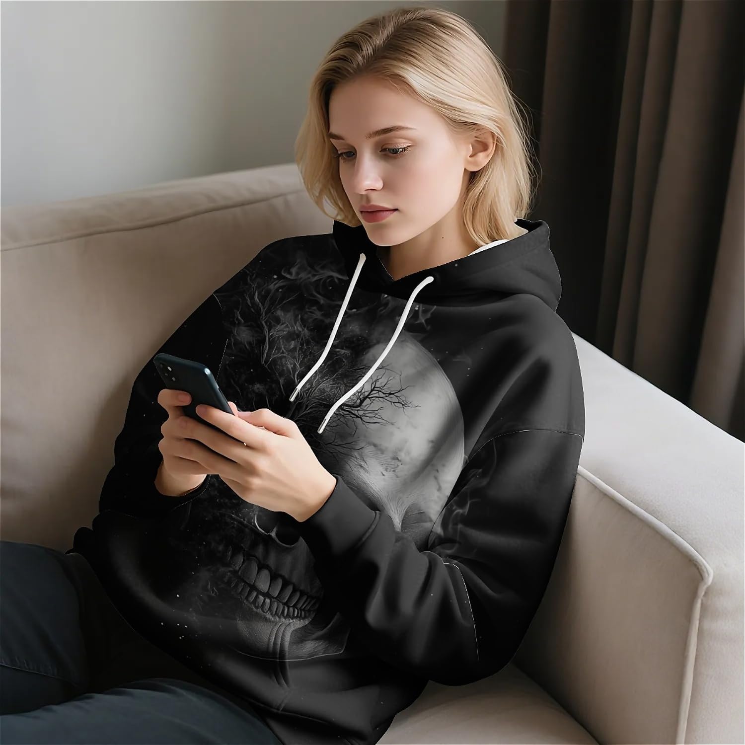 Amasnay Blue Flame Wolf Hoodies 3D Print Graphic Pullover Hooded Sweatshirt Hoodies with Big Pockets for Men, Teen Boy, Women