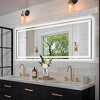 Vista 11 de Espejo de baño LED de 30x30 pulgadas con iluminación frontal y trasera (control independiente), espejo iluminado para pared de baño con 3