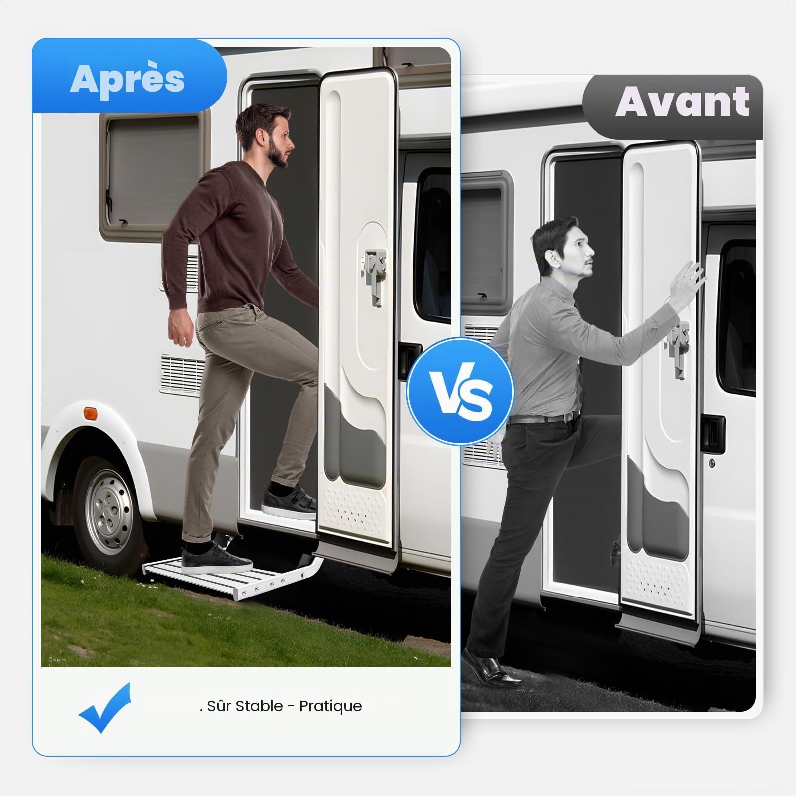 Marchepied en alliage d'aluminium pour camping-car, marchepieds de camping-car pliables, marche manuelle de camping-car, ferrures de marchepied de caravane, capacité de charge 150 kg, marche