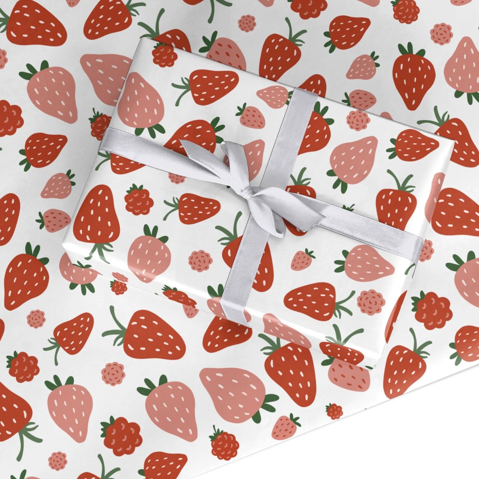 Strawberry Wrapping Paper - Summer Gift Wrap - Fruit - For Women Girls - Berry 1st Birthday - Small Roll (50cm x 2.2m)