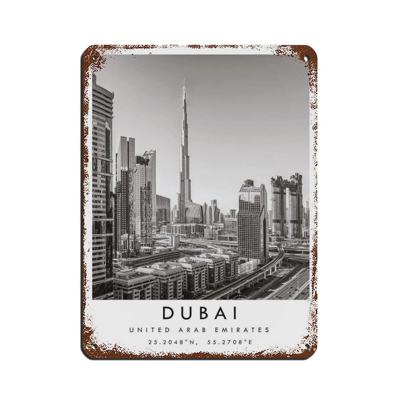 Dubai Travel Retro Poster Metal Tin Sign Chic Art Retro Iron Painting Bar People Cave Cafe Family Garage Poster Wall Decoration 12x16inch(30x40cm)
