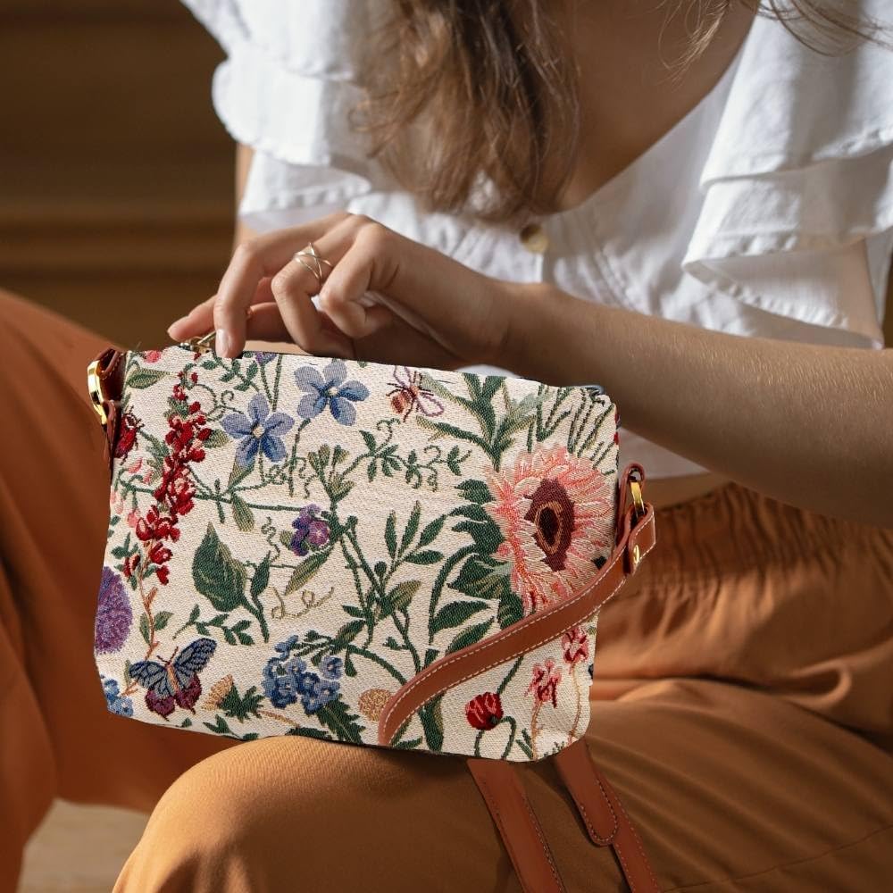 Signare Tapestry Crossbody Bag Small Shoulder Bag for Women with Floral Design