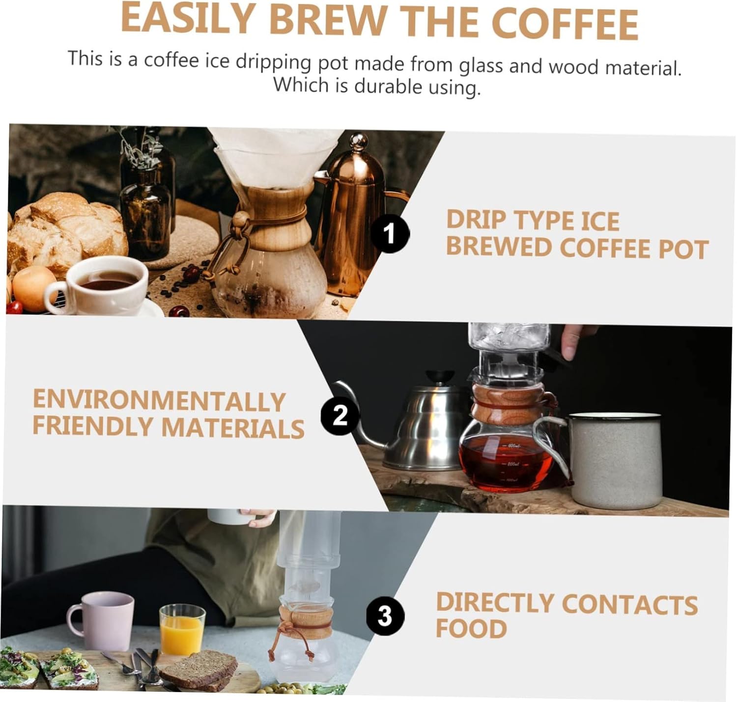 1Set Glass Cold Brew Coffee Pot Drip Coffee Maker Easy to Clean Portable and Lightweight Design Craftsmanship