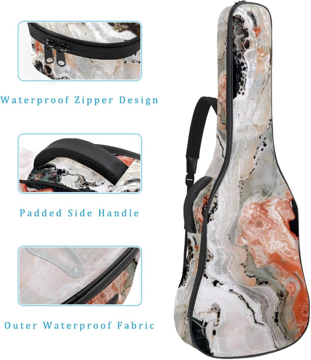 Acoustic Guitar Gig Bag 1 cm Thick Padding, Waterproof Electric Guitar Bag 40-42 Inch Guitar Case Backpack with Dual Shoulder Strap, Modern Abstract Marble