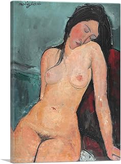 ARTCANVAS Female Nude 1916 Canvas Art Print Stretched Framed Painting Picture Poster Giclee Wall Decor by Amedeo Modigliani - 18" x 12" (0.75" Deep)