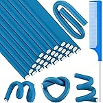 Syhood 30 Pcs Flexible Curling Rods 9.45 Twist Foam Rollers Soft Foam No Heat Hair Rods Rollers and 1 Steel Pintail Comb Rat Tail Comb for Women Long Short Hair(Blue,9.45 x 0.47 Inch)