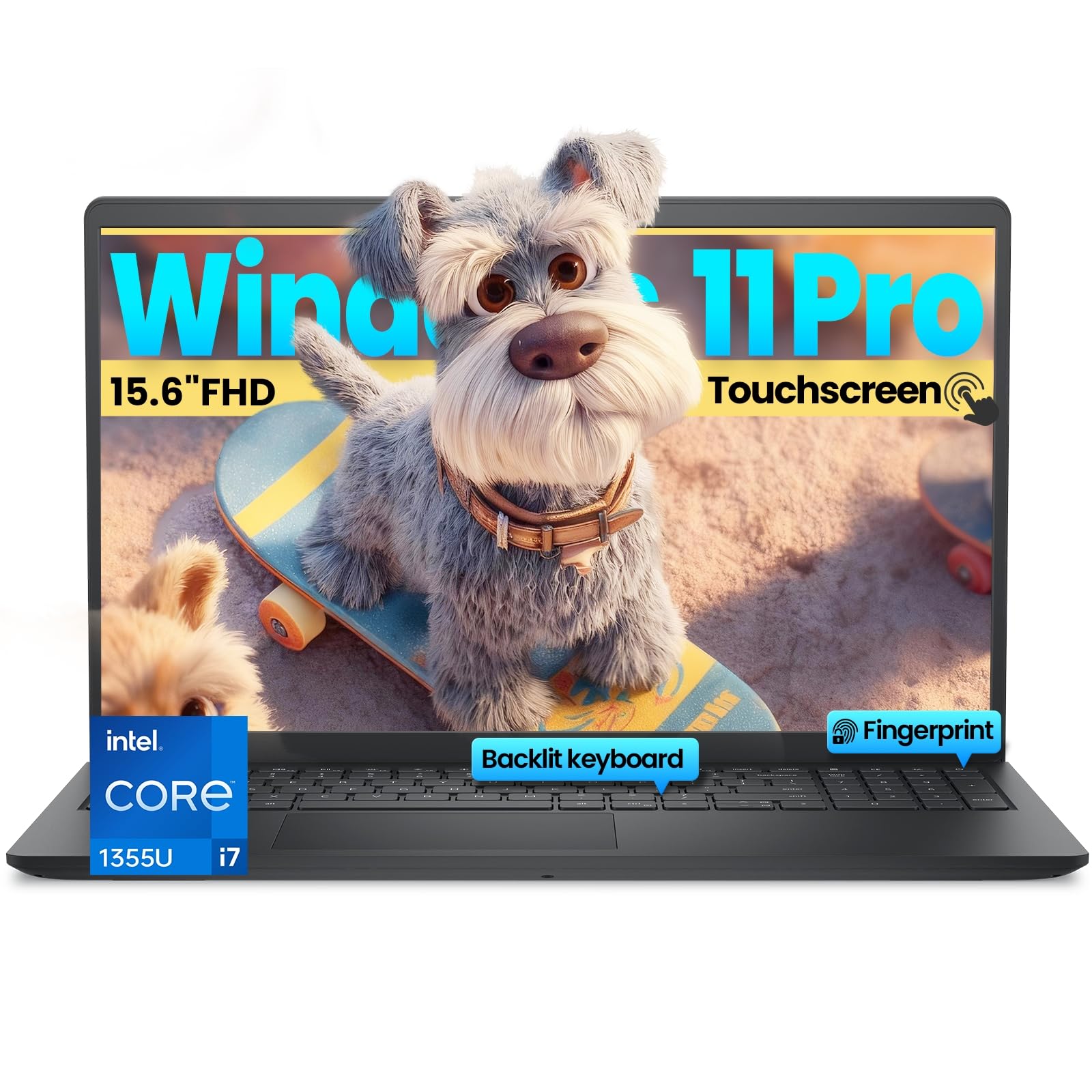 Laptop DC15250 15.6 Inch FHD Touchscreen for Business & Student - Intel 10 Core i7-1355U (Up to 5.0 GHz), 32 GB RAM, 1 TB SSD, Backlit Keyboard, Fingerprint Reader, Wi-Fi 6, Windows 11 Pro