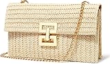 Straw Clutch Purse Crossbody Bag for Women Designer Evening Handbag Casual Summer Beach Straw Shoulder Bag Beige