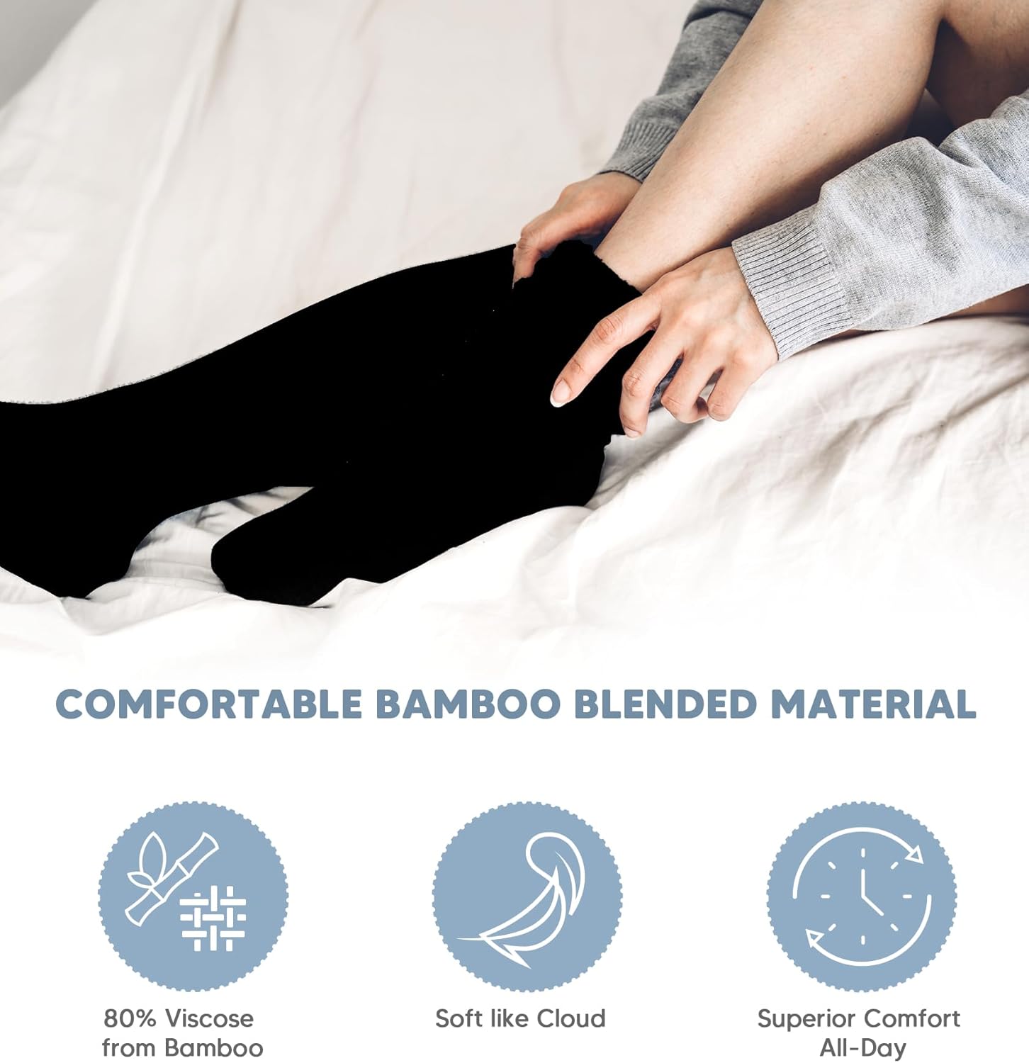 Bamboo Rayon Knee High Diabetic Socks for Men & Women 4 Packs, Soft No-Binding Cushioned Sole Seamless Diabetic Socks - Image 2