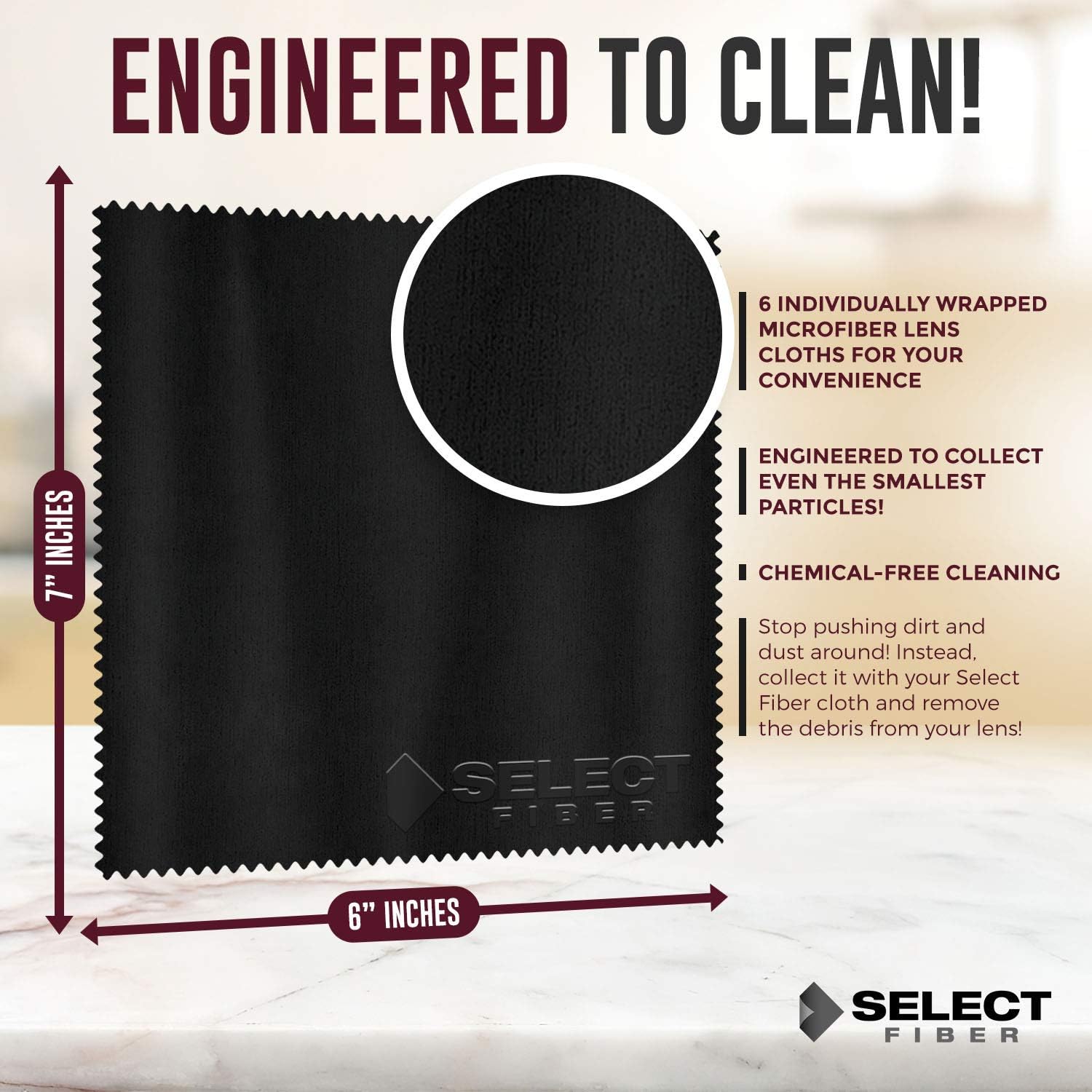 Microfiber Cloth Wipes to Clean Eyeglasses, Screens & Jewelry | Pack of 6 Lens Wipes | Nano-Fiber Threading Picks Up Every Particle | Reusable Cleaning Cloth - Chemical Free : Everything Else