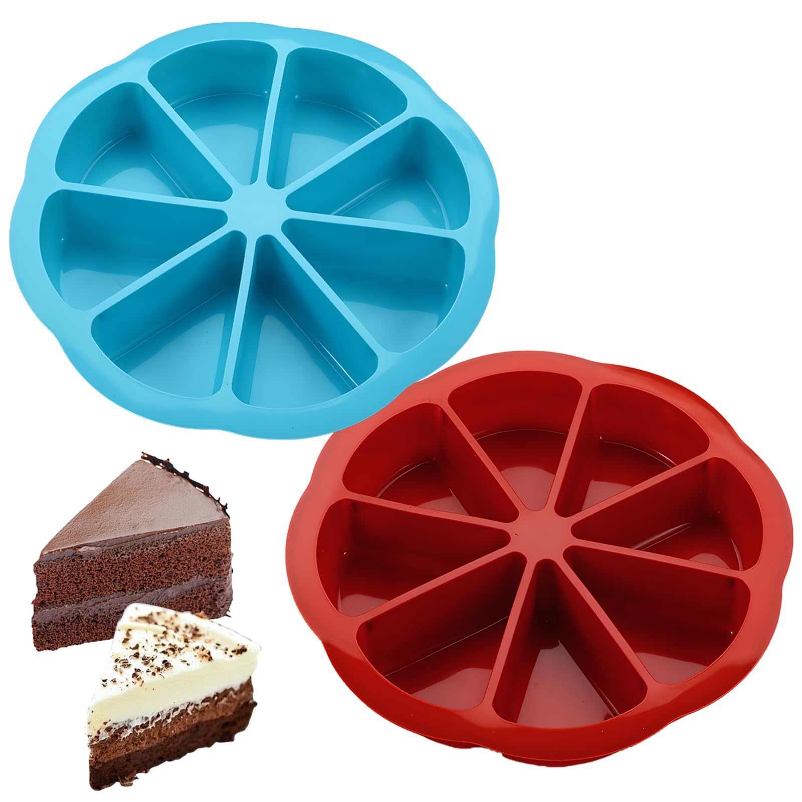 Ruiunchu 2 Pcs Silicone Quiche Moulds for Baking,8-Cavity Triangle Silicone Quiche Slice Moulds Reusable Easy Clean for Cornbread Brownies Muffins