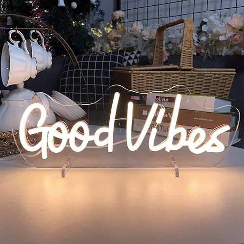 Letrero de Neón con Número de Mesa Good Vibes, Lámpara de Escritorio, Luz Nocturna, Letrero de Neón LED con Letras para Boda, Decoraciones de Mesa