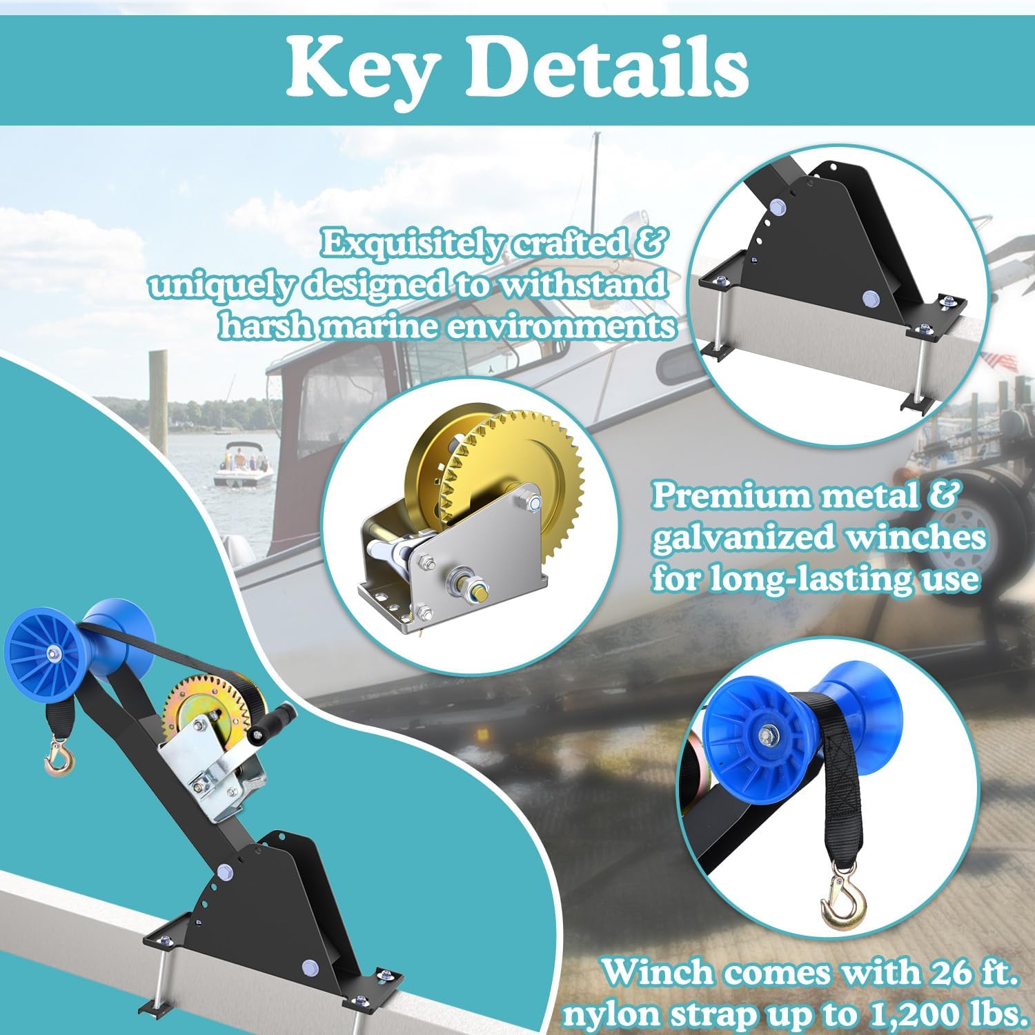 Adjustable Winch Stand with Roller, Boat Winch Mount/Boat Trailer Winch Stand with Towing Winch for 3" to 4" W x 4" H Trailer Tongue, Boat Trailer Winch Post/Winch Stand