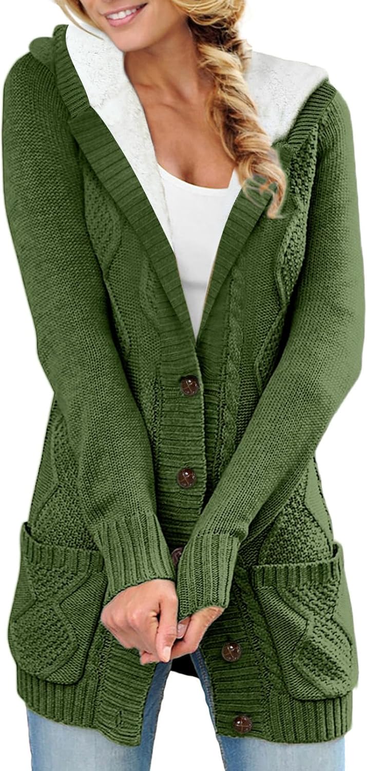 Sidefeel Women’s Cardigan Sweaters Hooded Fleece Lined Button Down Front Jackets Winter Coat with Pockets Sidefeel Women’s Cardigan Sweaters Hooded Fleece Lined Button Down Front Jackets Winter Coat with Pockets