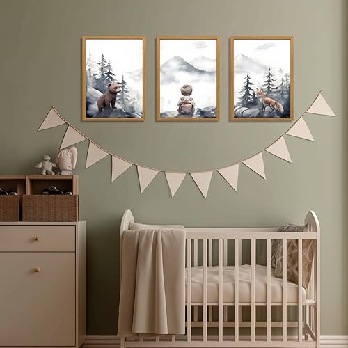 Miniatura 5 de kilamino Arte de pared de animales salvajes de bosque neutro, bonito oso zorro, decoración de pared de guardería, impresiones de póster de niño de