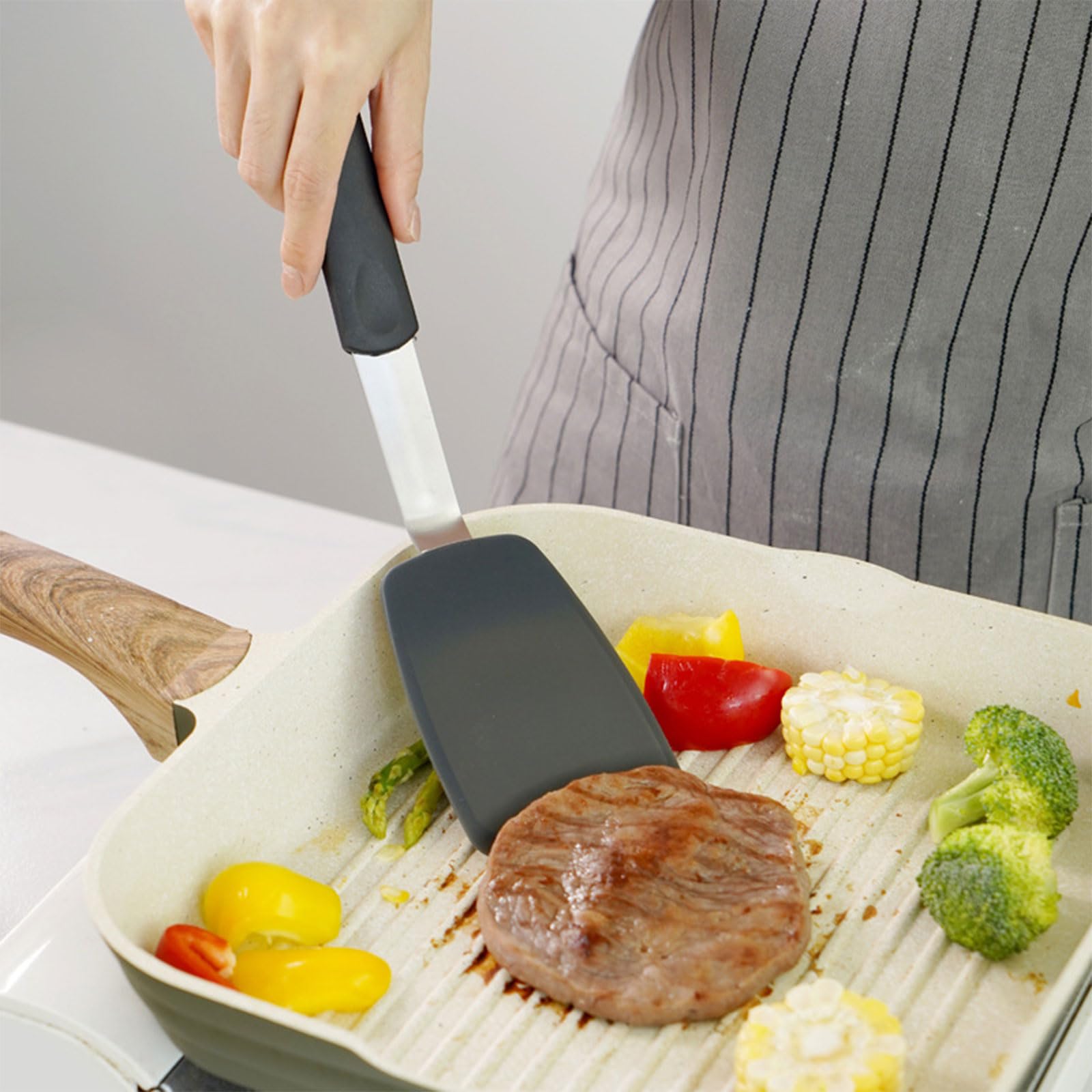 Spatola in silicone Paletta scanalata resistente calore, per pentole antiaderenti Facile da pulire con manico ergonomico Spatola in silicone Paletta scanalata con manico ergonomico Strumento