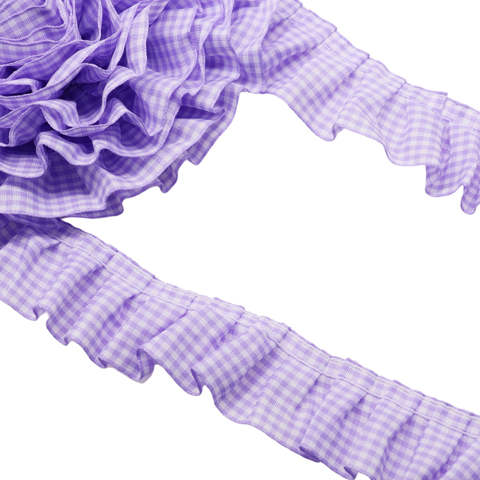 Bordure plissée à volants vichy 4 cm violette de 9,1 m pour la couture créative