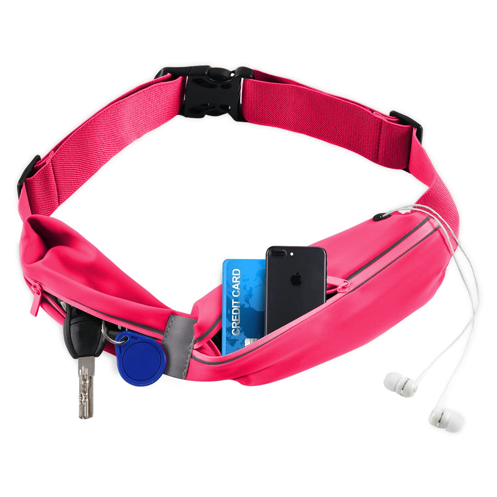 Running Belt for Men Women,Running Waist Pack with 2 Pockets Reflective Slim Sports Money Belt for Your Phone, Key,and Money (Pink, One Size)