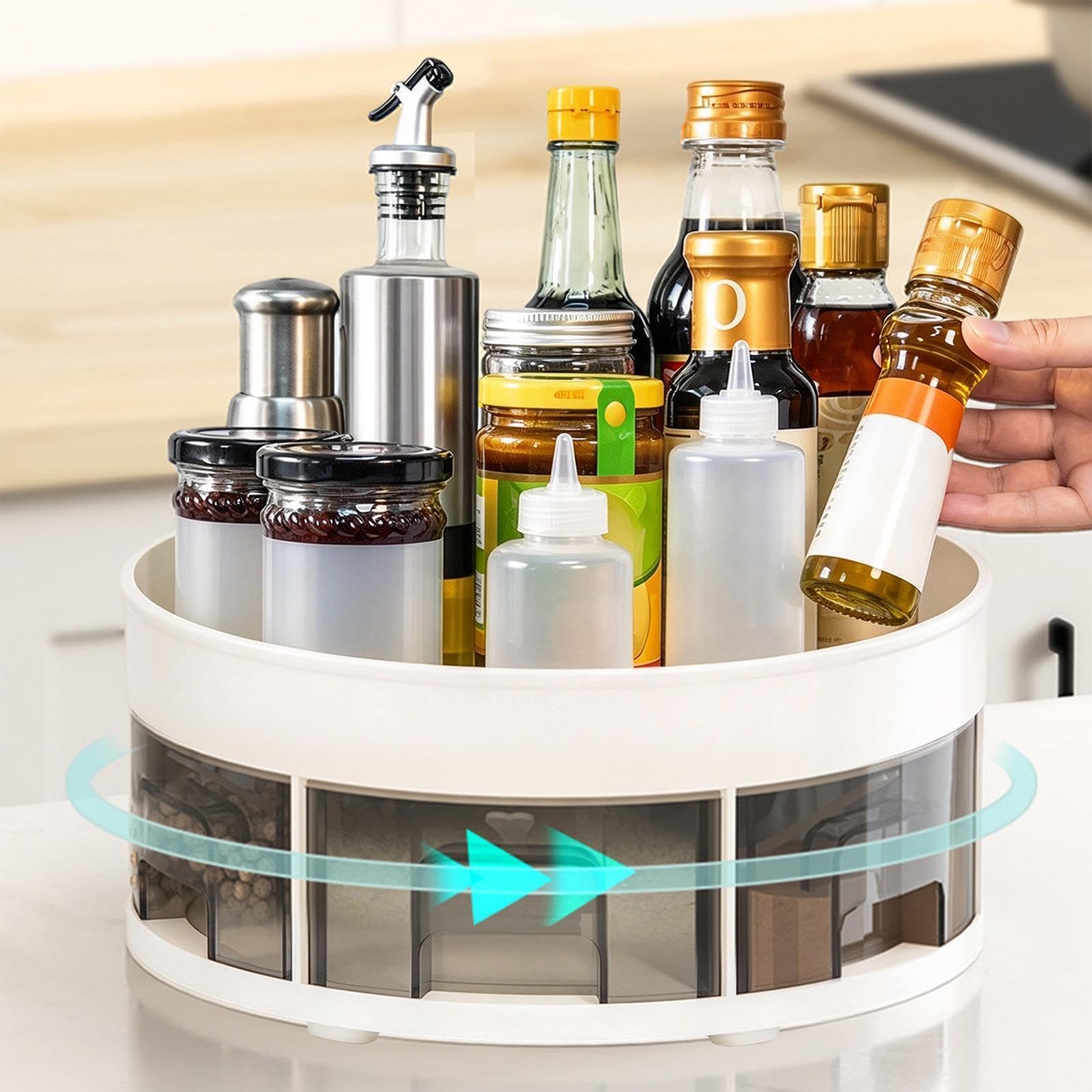 Organisateur d'assaisonnements pour cuisine Support rotatif avec rangement