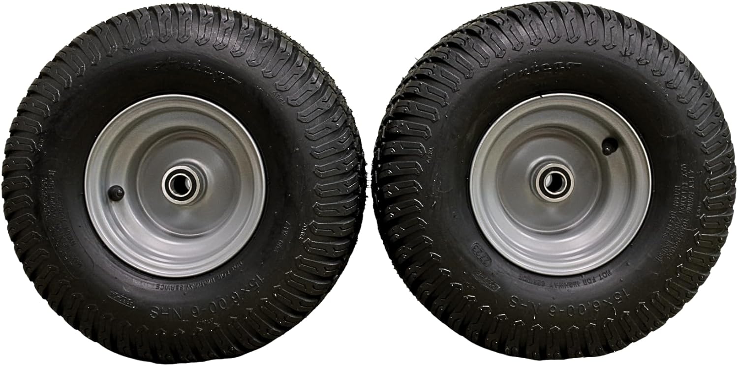 Antego Tire & Wheel (Set of 2) 15x6.00-6 Tire and Wheel Assemblies, ATW-003, 4 Ply Turf Tires, .75" Precision Ball Bearings, Poulan/Husqvarna Mower Front Tires, and Honda Lawn Mower Tires 15x6.00-6