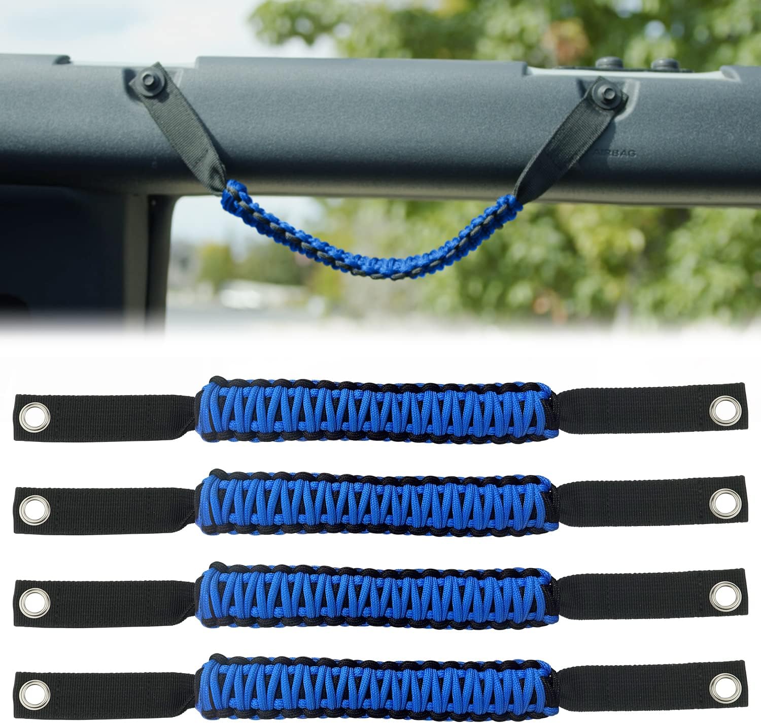 Roll Bar Grab Handles for Ford Bronco Accessories 2021 2022, Paracord Grip Handles for 2 Door 4 Door (Blue 4PCS)
