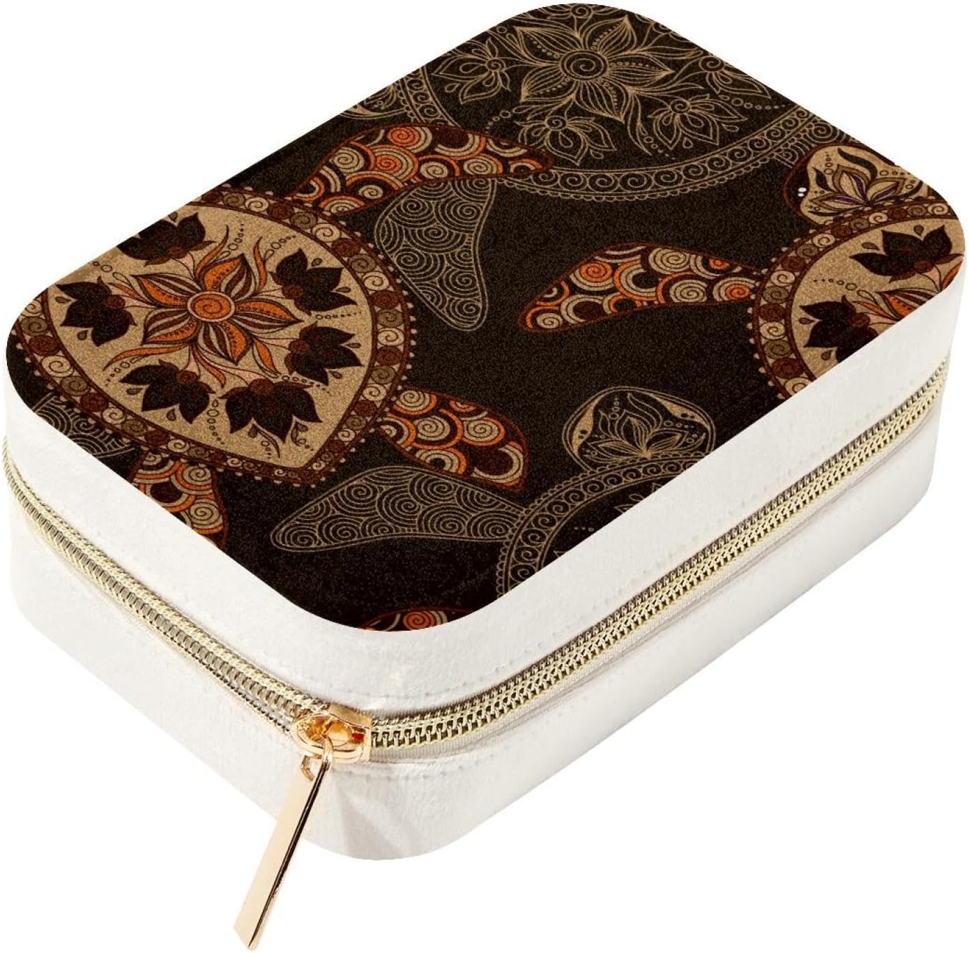 Portable Travel Mini Jewelry Box Velvet Jewellery Ring Organizer Case Turtle Vintage Pattern
