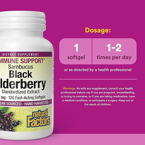 Miniatura 3 de Baya de saúco negro, 100 mg, 120 cápsulas blandas de acción rápida, Natural Factors