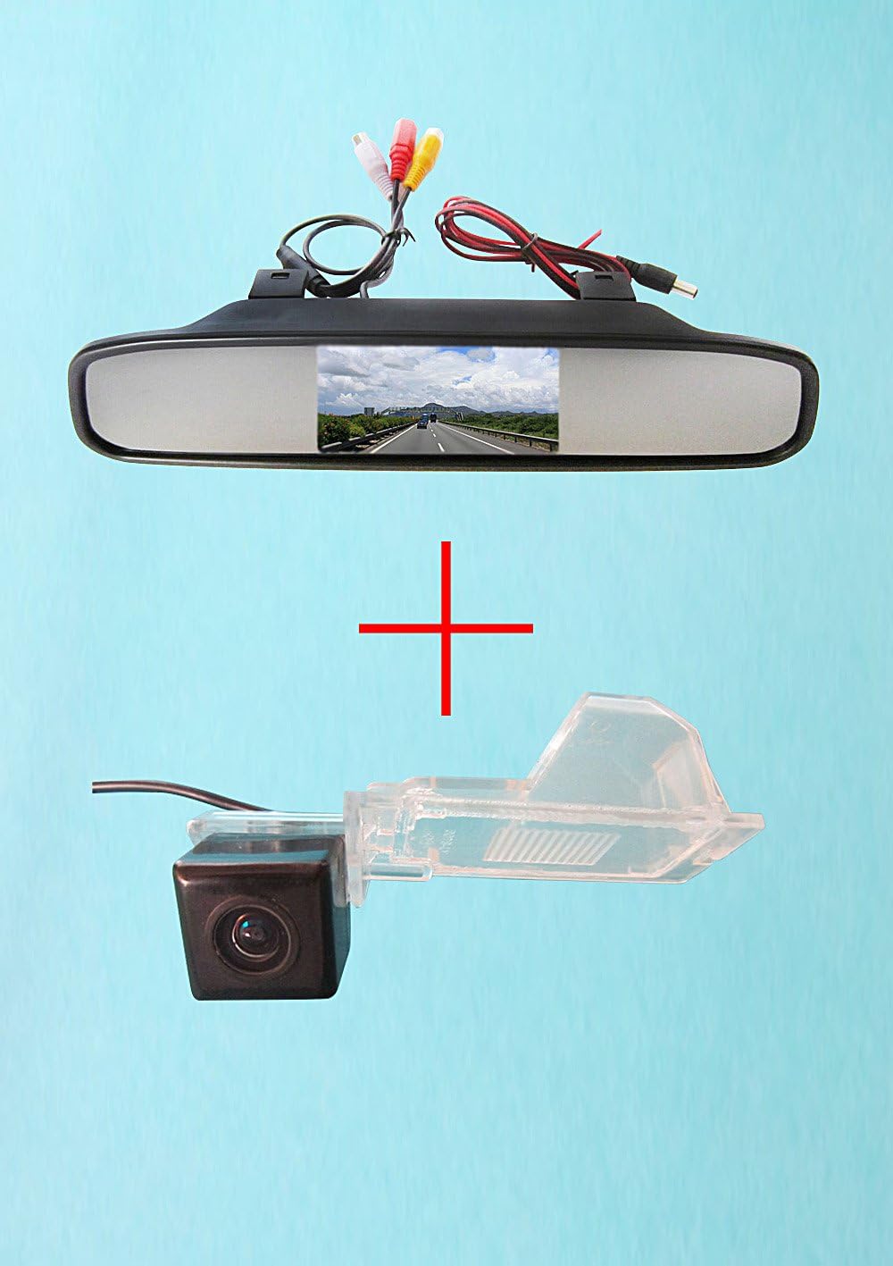 FUWAY CCD Color Car Reverse Rear View Parking Back up Camera for Ford Edge Escape Mercury Mariner, with 4.3 Inch Color LCD TFT Rear View Mirror Monitor Screen Car Backup Monitor