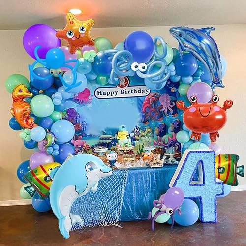 Miniatura 3 de Under The Sea Party Decorations Ocean Theme Blue Balloon Garland Arch Kit Marine Happy Birthday Party Supplies Dolphin Octopus Clownfish Beach