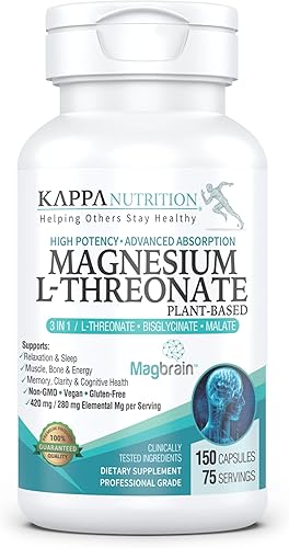 (150 cápsulas), 2,253 mg por porción, proporcionando 420 mg de magnesio elemental, L-treonato, quelato de bisglicinato, malato, para el cerebro,