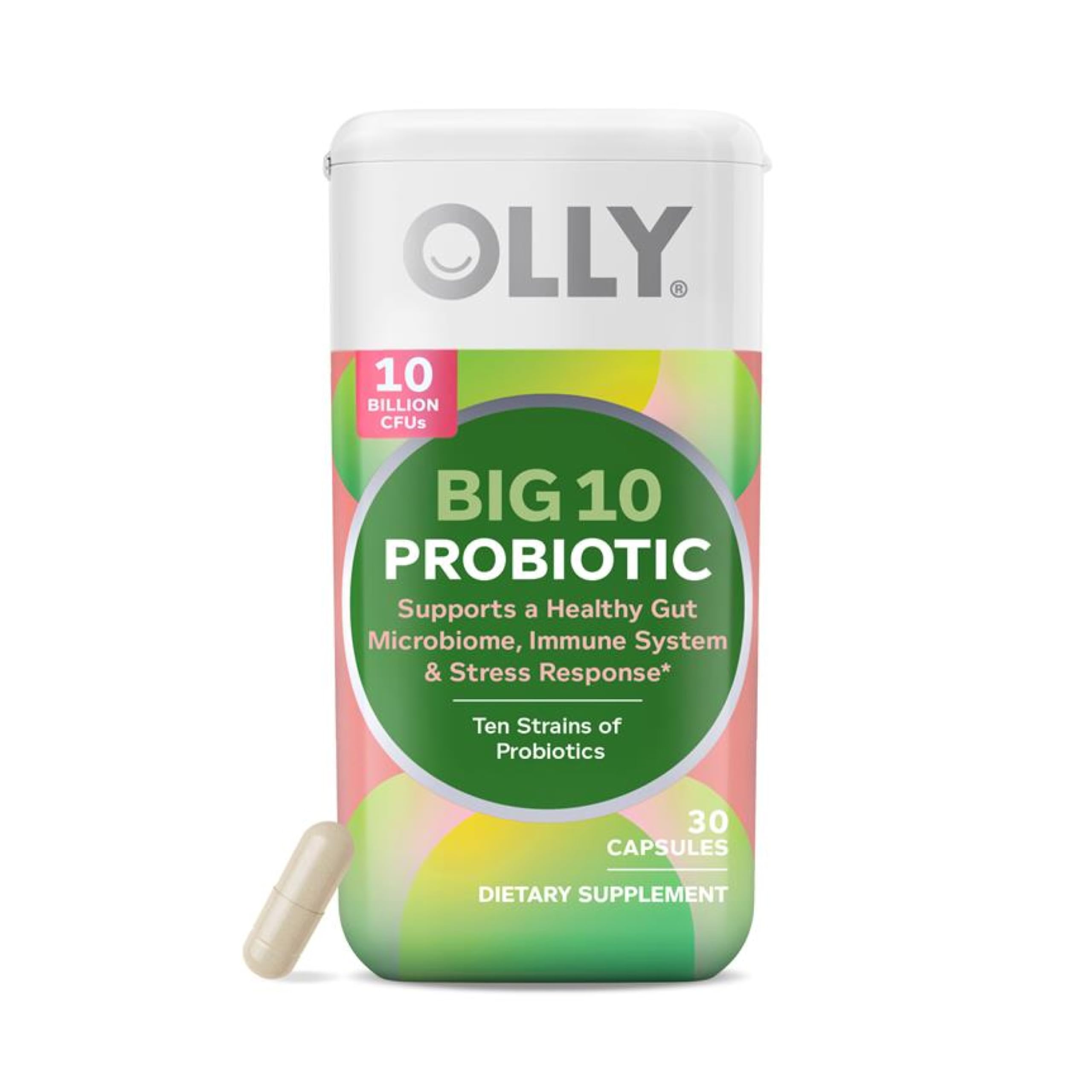 OLLY Big 10 Probiotic, Healthy Gut Microbiome, 10 Billion CFUs - 30 Count