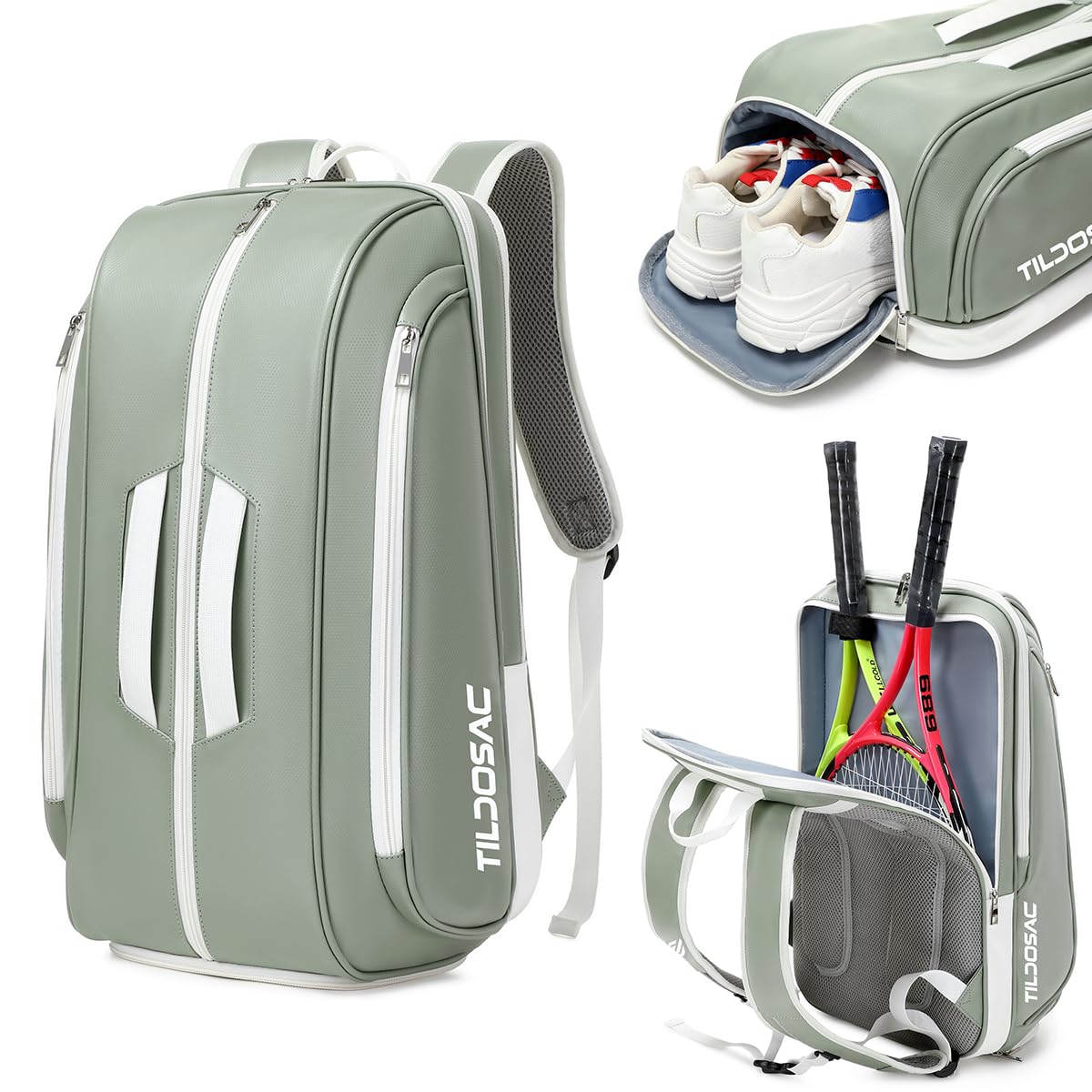 TILDOSAC Borsa da tennis per padel da tennis, grande borsa sportiva Pickleball per uomini e donne con scomparto per scarpe, laptop sleeve, recinzione, palla