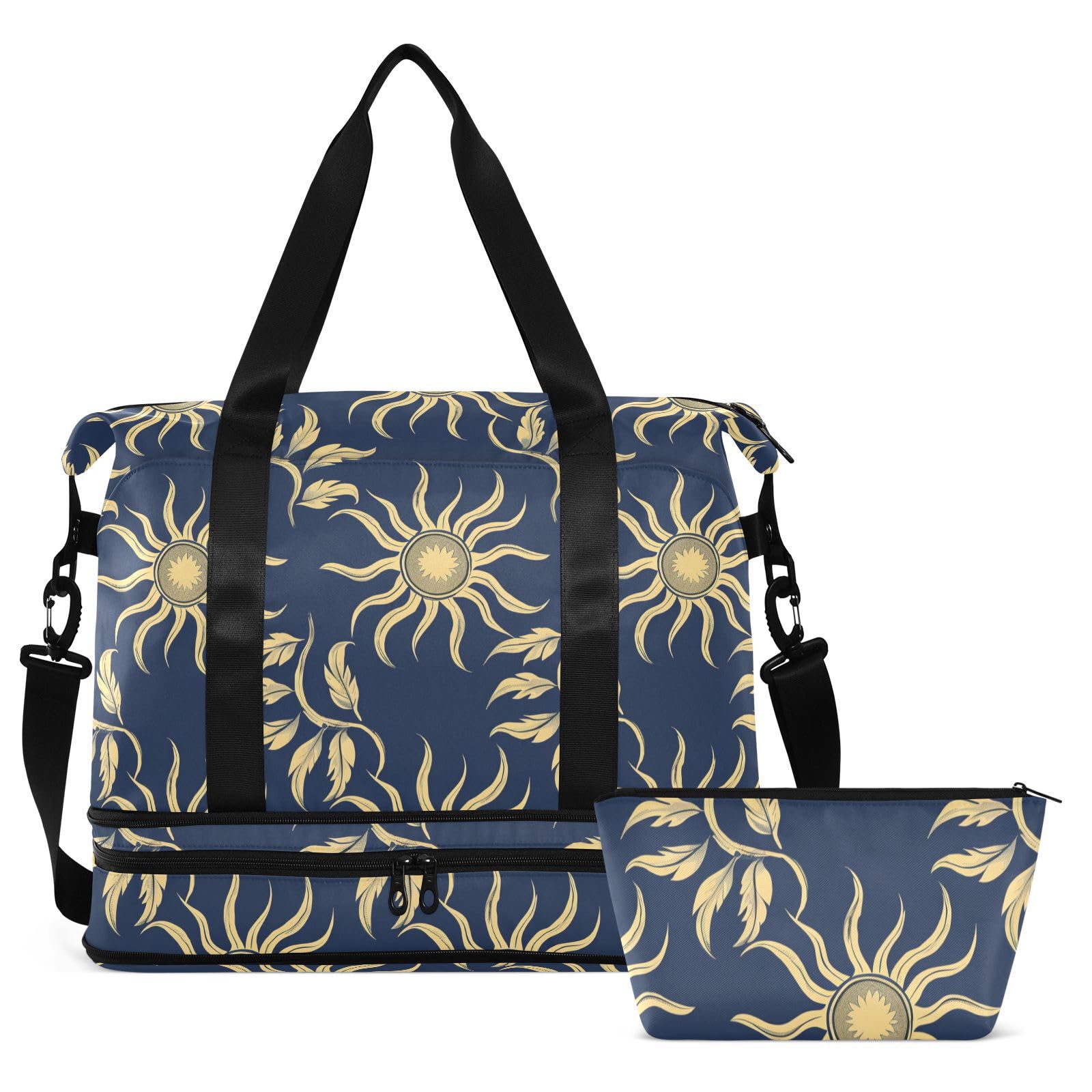 William Morris styl design słońce ciemnoniebieska torba na noc z mokrą kieszenią regulowany pasek siłownia sport torby marynarskie do uprawiania sportu wielofunkcyjne dla mężczyzn kobiet