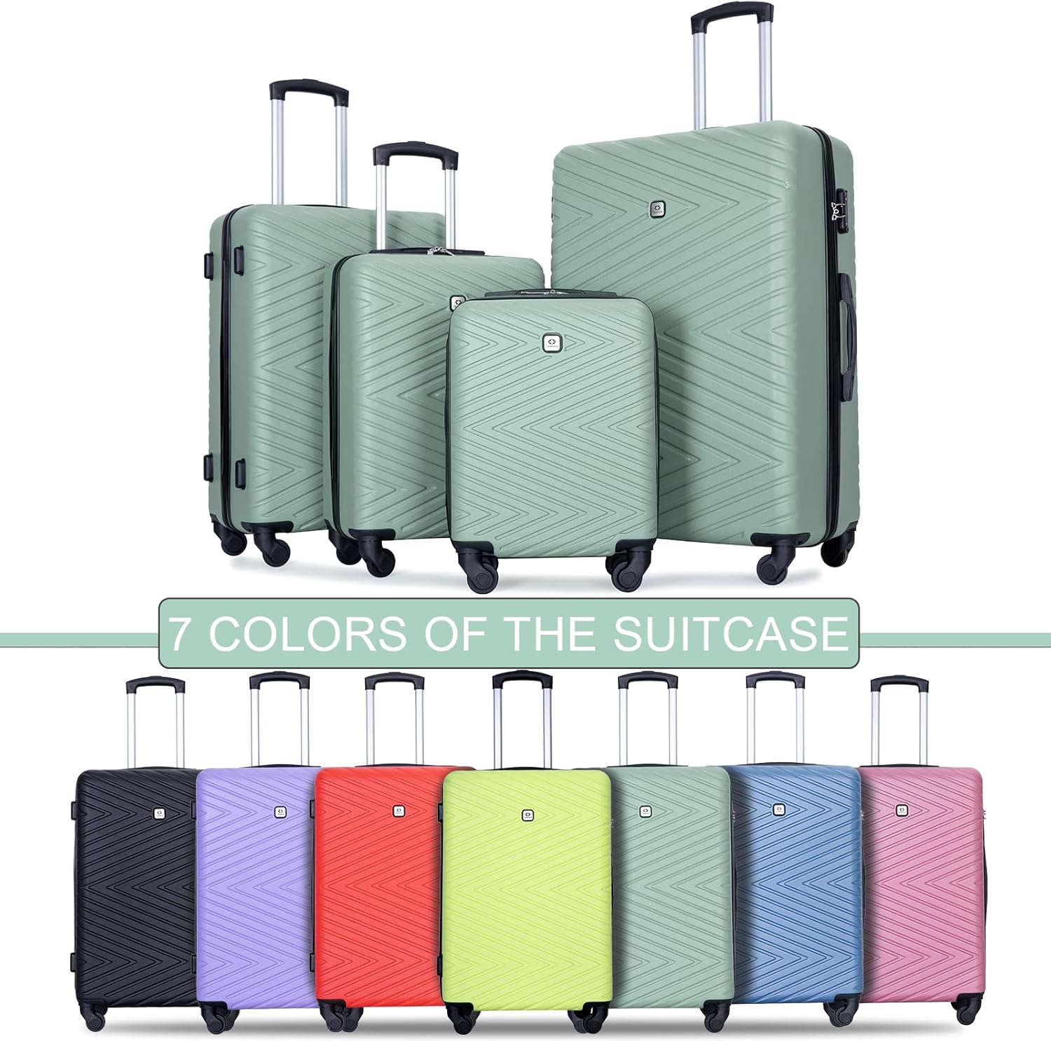 4-Piece Hardside Luggage Set with TSA Lock, Lightweight ABS Suitcases With Spinner Wheel, 16/20/24/28 inch, Olive Green