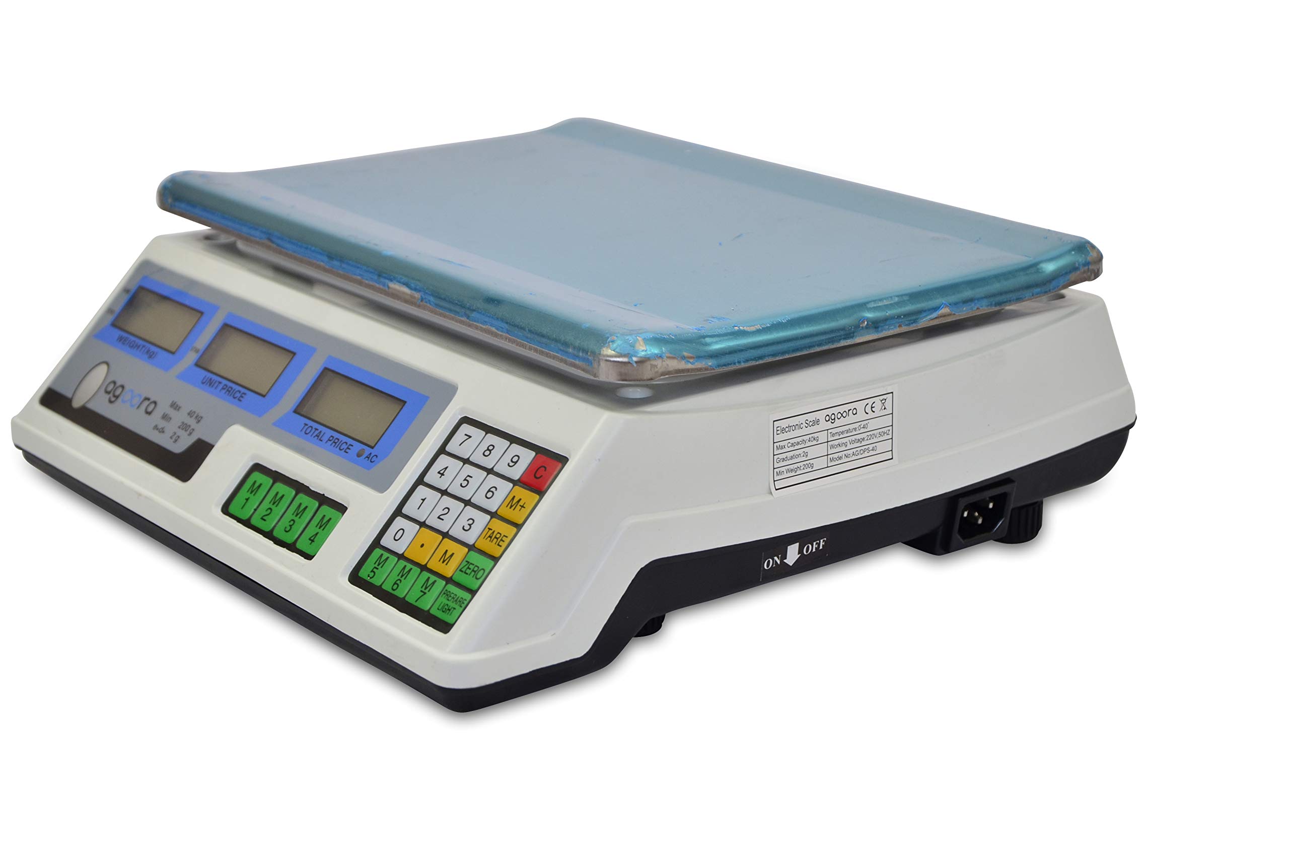 Bascula Comercial 40kg/2g, Plataforma de Acero Inoxidable 33x24cm, Batería Interna Recargable con 40 Horas de Autonomía, Balanza Digital Profesional Para Hostelería, Bollería, Frutería