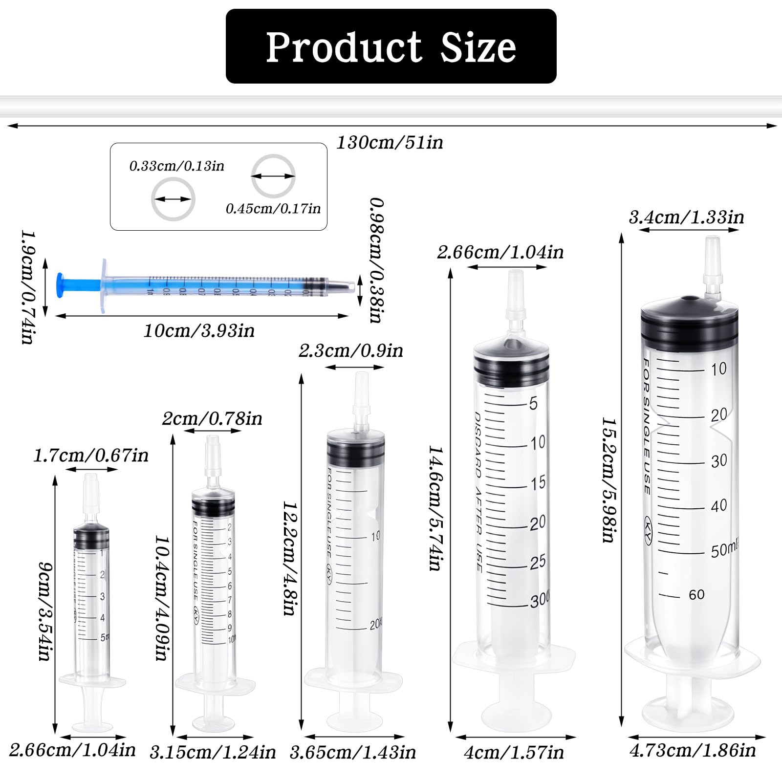 6 strzykawek z wężem, 1 ml, 5 ml, 10 ml, 20 ml, 30 ml, 60 ml, strzykawki z tworzywa sztucznego, do laboratoriów naukowych, karmienia zwierząt domowych, delikatne dozowanie od zwierząt domowych