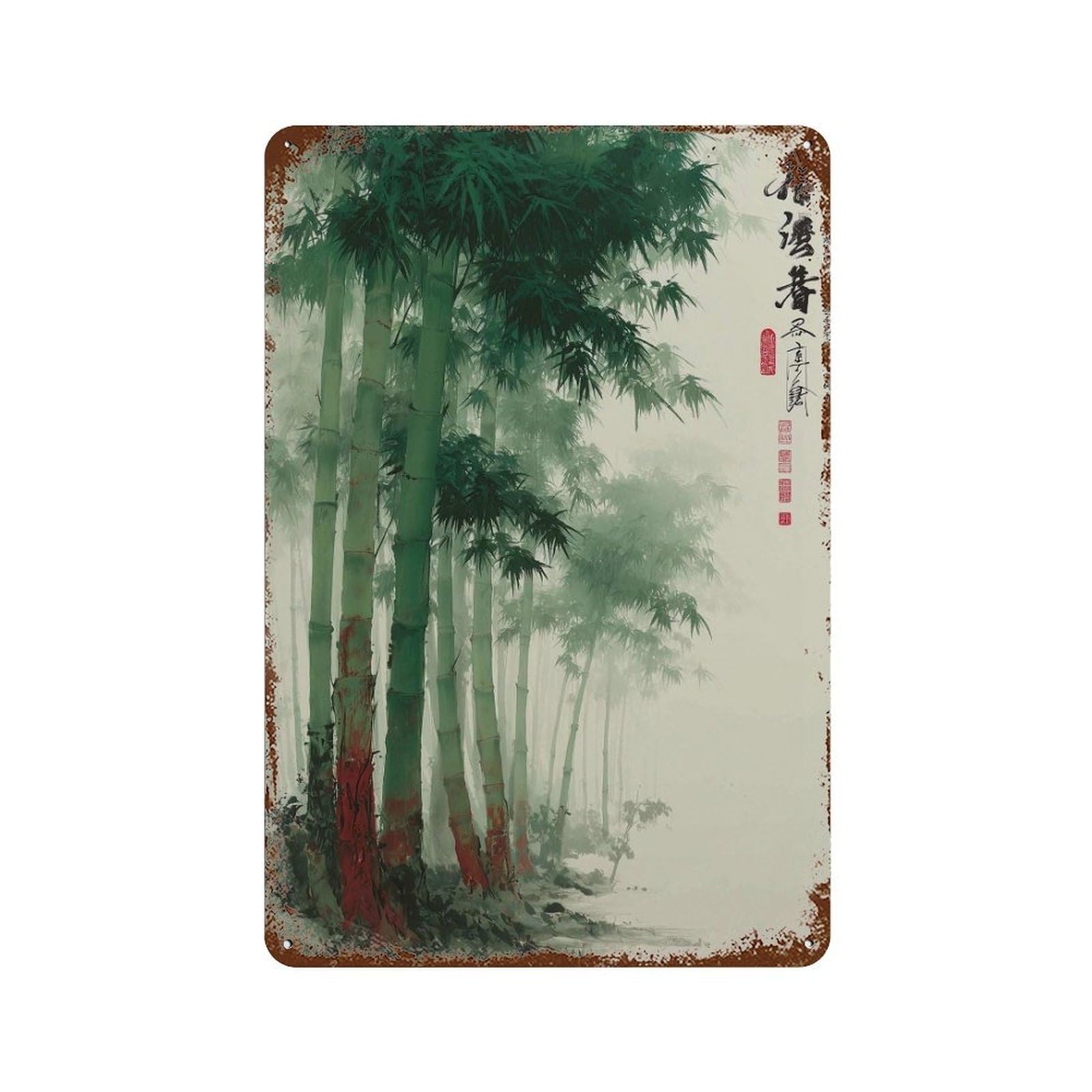 xiaoxiaoshen Bamboo Forest Asian Landscape Tranquil Green Nature Japanese Chinese Zen Serene Wall Decor Art Metal Tin Poster Modern Home Decor Art Home Bar Shop Decorations Vintage Sign 30x20cm