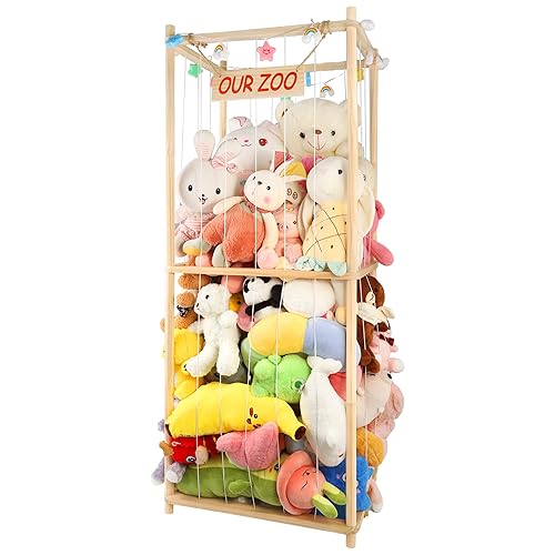 Organizador de juguetes de peluche extra grande de 63 pulgadas para guardar objetos de madera, jaula de animales de peluche para niños, organizador