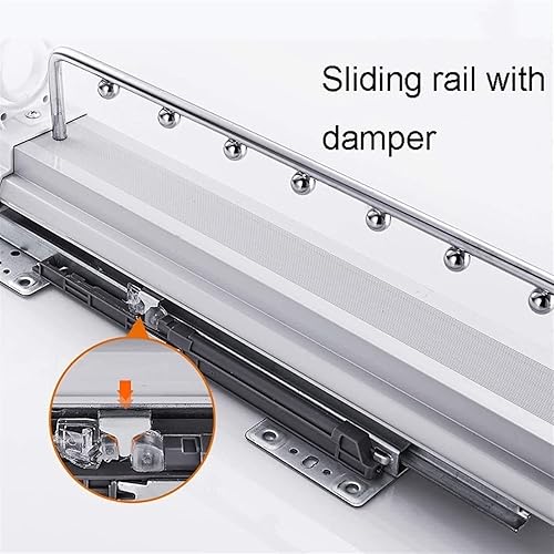 Miniatura 6 de Barra de armario extensible de alta resistencia  Riel para colgar ropa de armario, riel de ropa extraíble con sistema de amortiguación, organizador