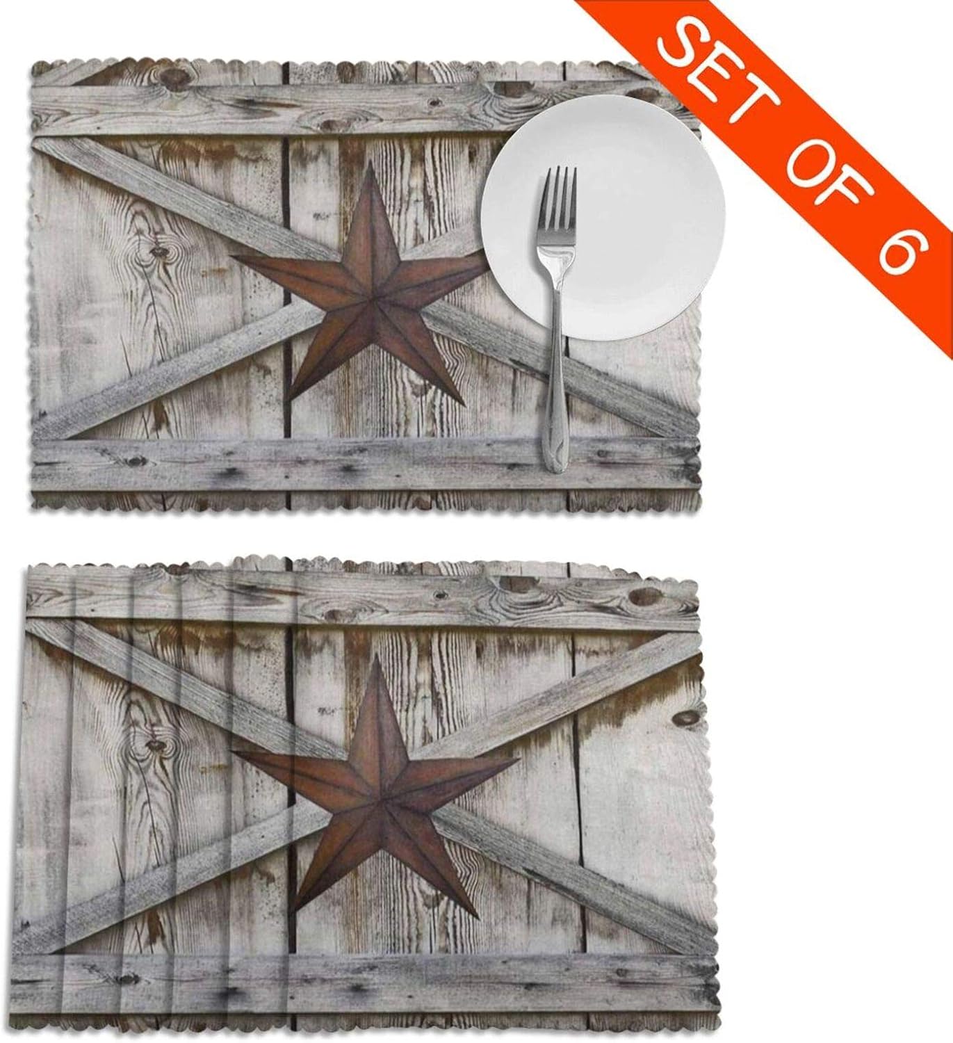 TianHeYue Western Texas Star On Rustic Old Barn Wood Placemats Set of 6 - Image 3