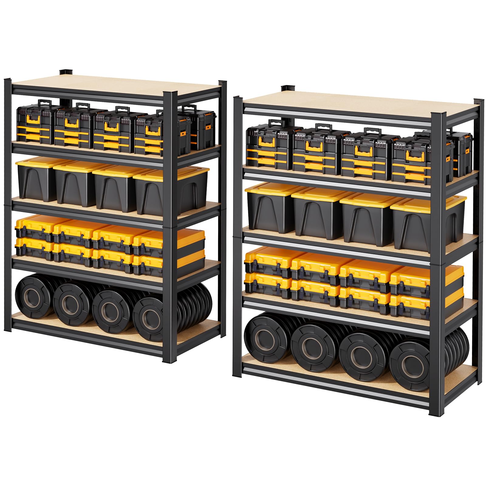 2-Pack Storage Shelves,Adjustable Shelving Unit,5T Wood Garage Shelving ,Heavy Duty Garage Storage Shelves, Quick-Install Metal Shelving Unit Utility Rack Shelf for Warehouse,71.2’H*35.4’W*15.7’D
