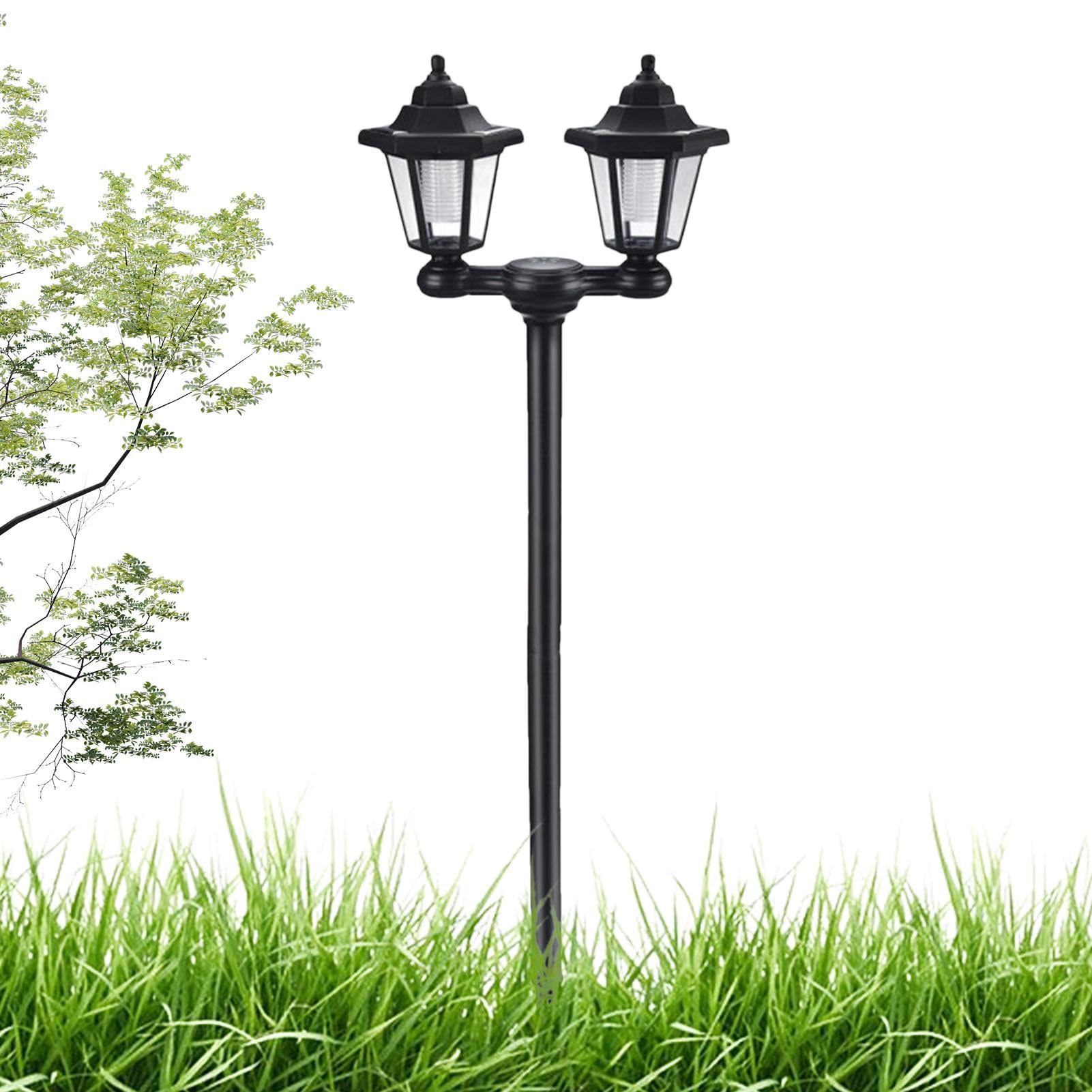 Lámpara de pie para poste, Luces solares para poste,Lámpara solar Luz de doble cabeza para exteriores - Iluminación de paisaje para todas las estaciones, decoración vintage de jardín, para porche, pue