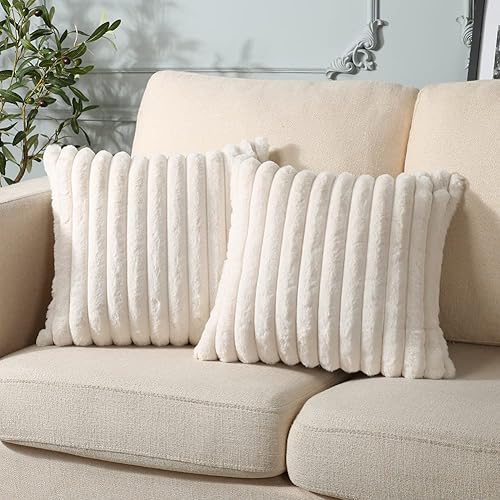 Miniatura 9 de Soleebee Juego de 2 fundas de cojín, terciopelo suave, acogedoras, pelo sintético de conejo, sofá, cama, silla, decorativa para el hogar, 22 x 22