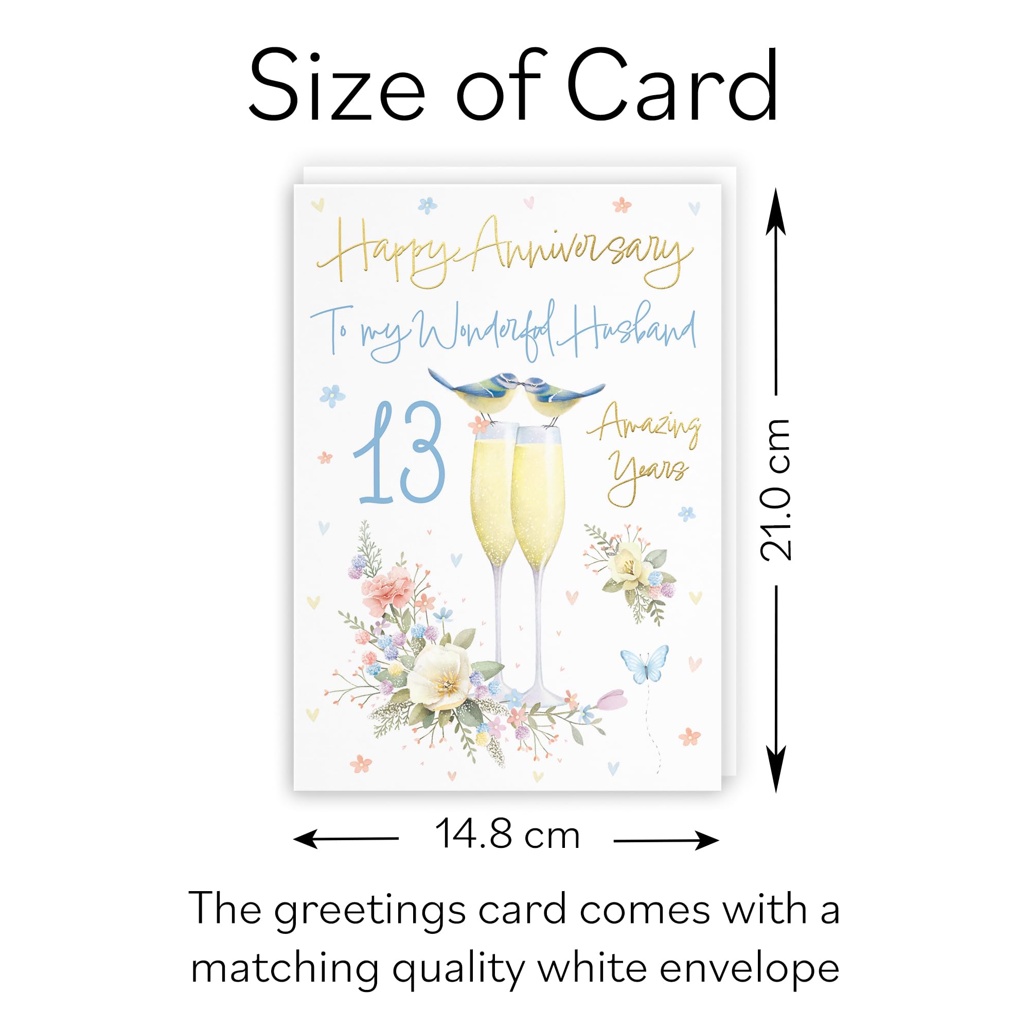 Hunts England, Husband 13th Anniversary Card, A5 Size, Champagne Flutes, Gold Foil, 13th Anniversary Card For Husband - Image 3