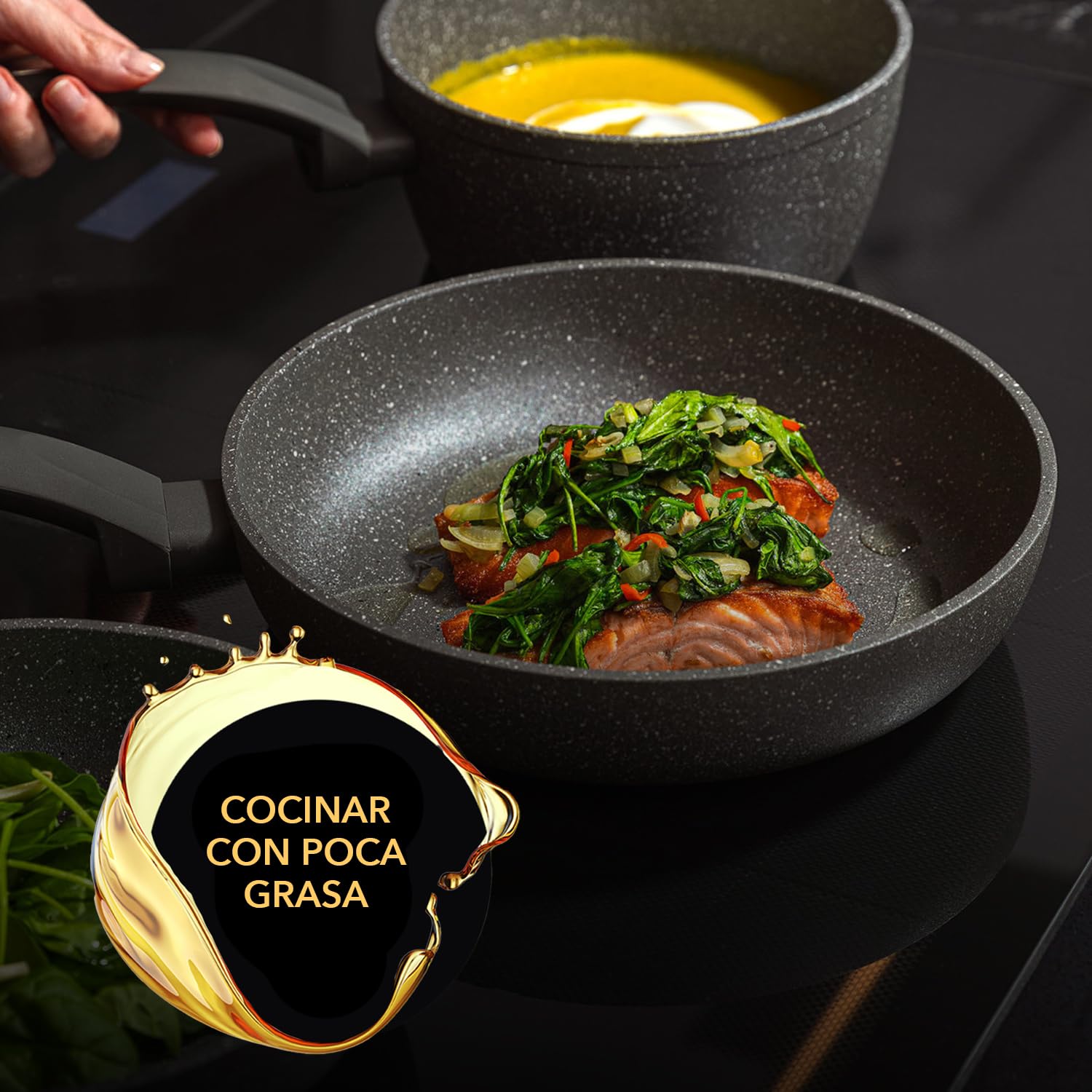 Florina - Sartén de aluminio LAVA STONE | 30 cm de diámetro | Sartén honda | Sartén universal con revestimiento antiadherente | Apta para cocina de inducción, cocina de gas y cocina eléctrica (Gris)